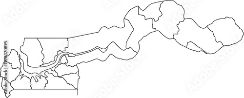 Blank Map of The Gambia with Local Government Area Borders Outline Vector Illustration Isolated on White Background for West Africa Geography