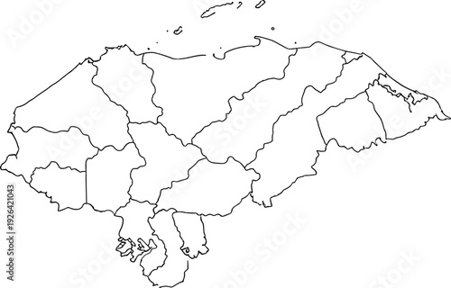 Blank Map of Honduras with Department Borders Outline Vector Illustration Isolated on White Background for Central America Geography Education and Design