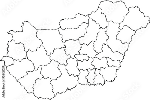 Blank Map of Hungary with County Borders Outline Vector Illustration Isolated on White Background for Central Europe Geography Education and Design