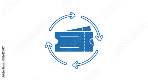 Blue ticket with circular arrows.
