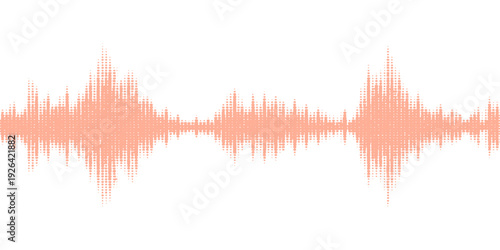 A vibrant red medical heart beat pulse waveform illustrates a digital sound frequency spectrum through a sleek vector line graph design on a clean white background for modern audio technology