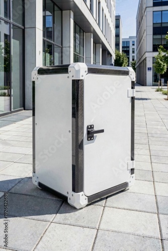 Autonomous delivery robot pod compartment on sidewalk