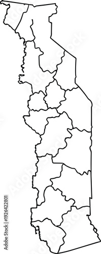 Blank Togo Map with Administrative Regions Outline Isolated on White Background for Infographic Design Travel Presentations and Geography Educational Illustration Projects
