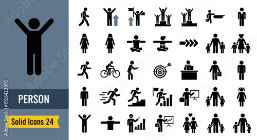 Collection of solid icons representing various human activities and professions displayed on a clean interface
