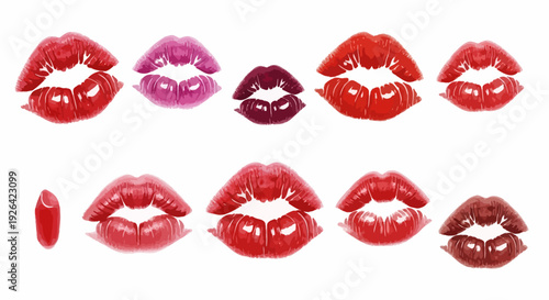 Collection of diverse lip prints in various shades and colors showcasing beauty and creativity in a close-up view