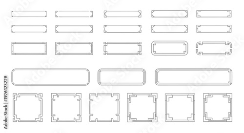 Collection of assorted gray rectangular and square frames displayed on a clean white background from a straightforward viewpoint