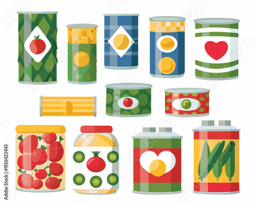 Colorful assortment of canned goods and preserved foods in jars