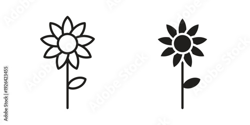 Sunflower icon. Line and Silhouette Icon Set.