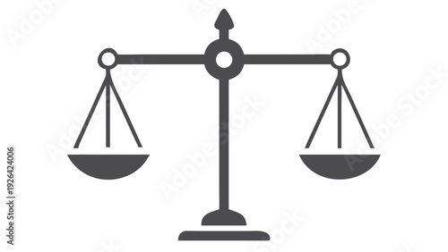 A simple gray illustration depicting a traditional balance scale