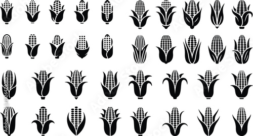 Corn Cob Silhouette Icon Vector Set Maize Corn Typography Silhouette Icon Pack