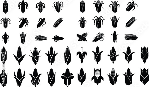 Corn Cob Silhouette Icon Vector Set Maize Corn Typography Silhouette Icon Pack