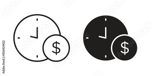 Time is money icon. Line and Silhouette Icon Set.