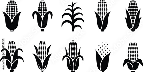Maize Corn Typography Silhouette Icon Pack Corn Cob Silhouette Icon Vector Set