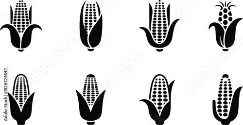 Maize Corn Typography Silhouette Icon Pack Corn Cob Silhouette Icon Vector Set