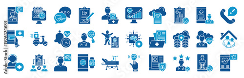 Telemedicine Services icon set collection. video consultation, online appointment, medical chat, e-prescription, patient profile, and more. Illustration eps 10