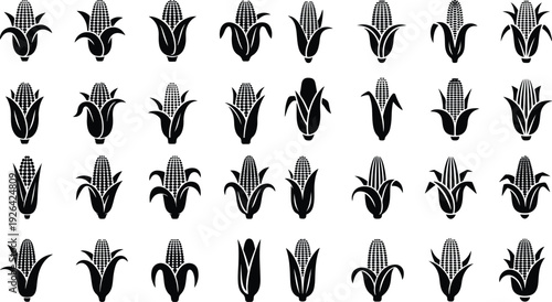 Corn Cob Silhouette Icon Vector Set Maize Corn Typography Silhouette Icon Pack