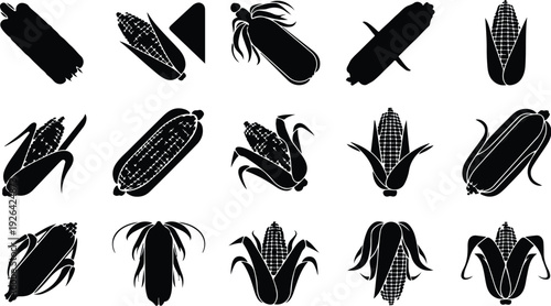 Maize Corn Typography Silhouette Icon Pack Corn Cob Silhouette Icon Vector Set