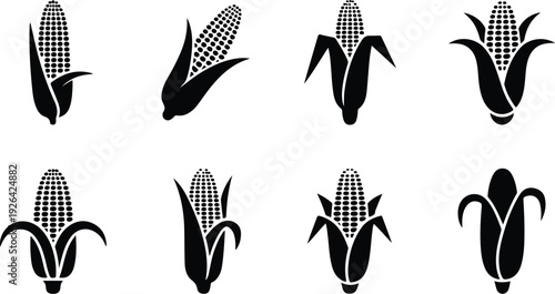 Maize Corn Typography Silhouette Icon Pack Corn Cob Silhouette Icon Vector Set