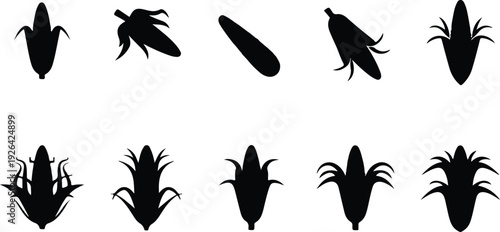 Maize Corn Typography Silhouette Icon Pack Corn Cob Silhouette Icon Vector Set