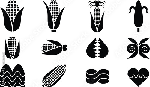 Maize Corn Typography Silhouette Icon Pack Corn Cob Silhouette Icon Vector Set