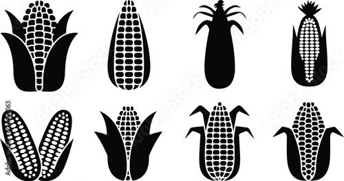 Maize Corn Typography Silhouette Icon Pack Corn Cob Silhouette Icon Vector Set