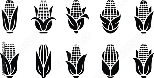 Maize Corn Typography Silhouette Icon Pack Corn Cob Silhouette Icon Vector Set