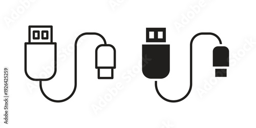 USB cable icon. Line and Silhouette Icon Set.