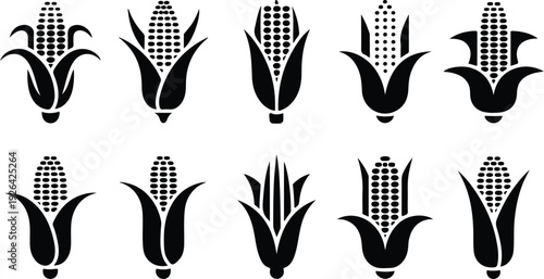 Maize Corn Typography Silhouette Icon Pack Corn Cob Silhouette Icon Vector Set