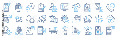 Telemedicine Services icon set collection. video consultation, online appointment, medical chat, e-prescription, patient profile, and more. Illustration eps 10