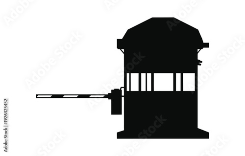 Toll Booth Black Silhouette, Isolated on White Background, Vector Illustration