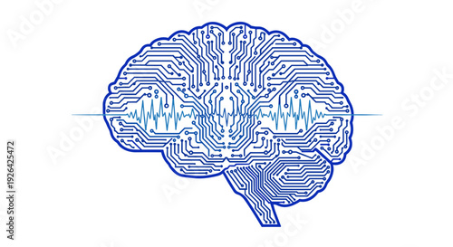 Human Brain Circuit Board Illustration.