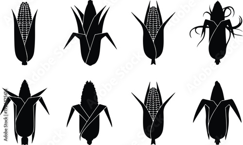 Maize Corn Typography Silhouette Icon Pack Corn Cob Silhouette Icon Vector Set