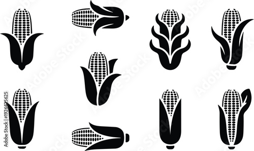 Maize Corn Typography Silhouette Icon Pack Corn Cob Silhouette Icon Vector Set
