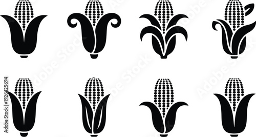 Maize Corn Typography Silhouette Icon Pack Corn Cob Silhouette Icon Vector Set