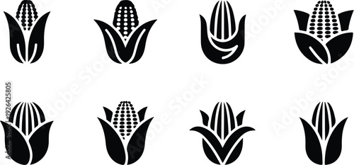 Maize Corn Typography Silhouette Icon Pack Corn Cob Silhouette Icon Vector Set