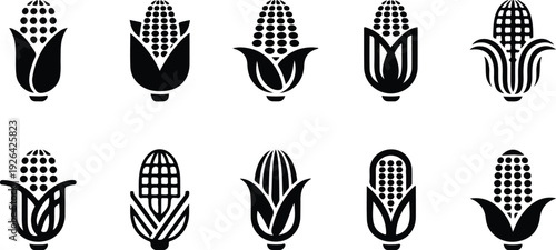 Maize Corn Typography Silhouette Icon Pack Corn Cob Silhouette Icon Vector Set