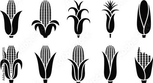 Maize Corn Typography Silhouette Icon Pack Corn Cob Silhouette Icon Vector Set