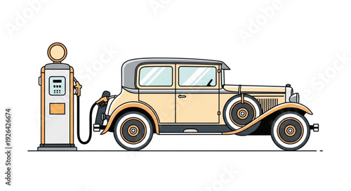 Vintage Car at Old Gas Pump.