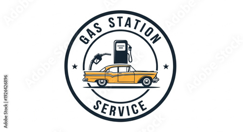 Vintage Car Gas Station Logo.