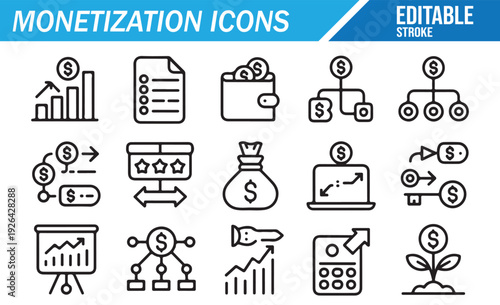 Monetization and Revenue Line Icons - Business Vector Collection