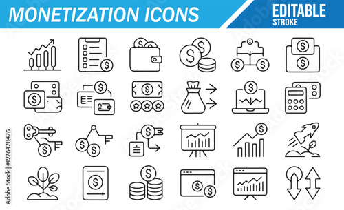 Digital Monetization Vector Icons - Online Business & Finance