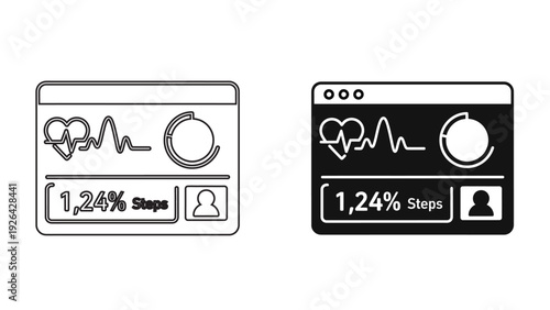 Medical Health Dashboard Icon – Patient Vital Signs Monitor with Heart Rate, Steps Tracker, and User Profile Interface for UI/UX Design