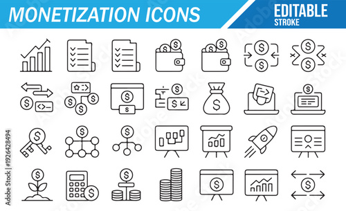 Business Monetization Outline Icon Collection - Money & Profit