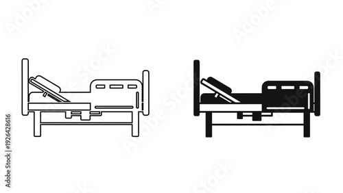 Adjustable Hospital Bed Icon – Medical Clinic Furniture Symbol for Patient Care, Recovery Room, and Healthcare Facility Design