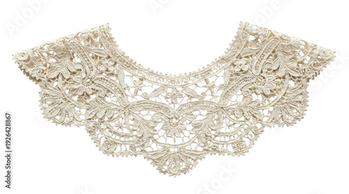 Φωτογραφία Vintage white lace collar with intricate floral embroidery, elegant garment acce