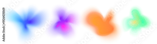Colorful blurred gradient noise gradation, abstract watercolor blur mesh shape, grainy design element vector set