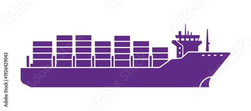 A single-color line and fill vector icon of a container ship, featuring clean lines and a minimalist design, making it suitable for a wide range of industries and contexts.