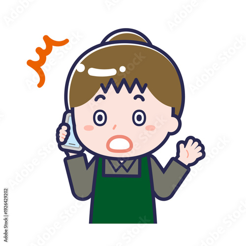 スマートフォンを使う「飲食店の店員」の女性