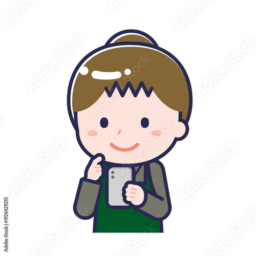 スマートフォンを使う「飲食店の店員」の女性