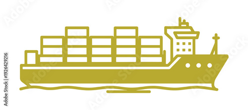 You can find a container ship icon in a single color, designed with neat lines and a minimalist style, which can be used across various sectors and scenarios. This is also part of a set of icons.